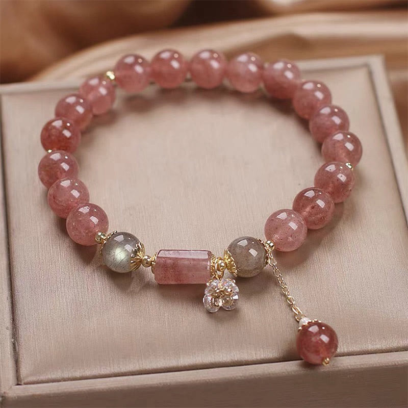 Braccialetto con ciondolo positivo a forma di fiore in zircone naturale al quarzo fragola Buddha Stones