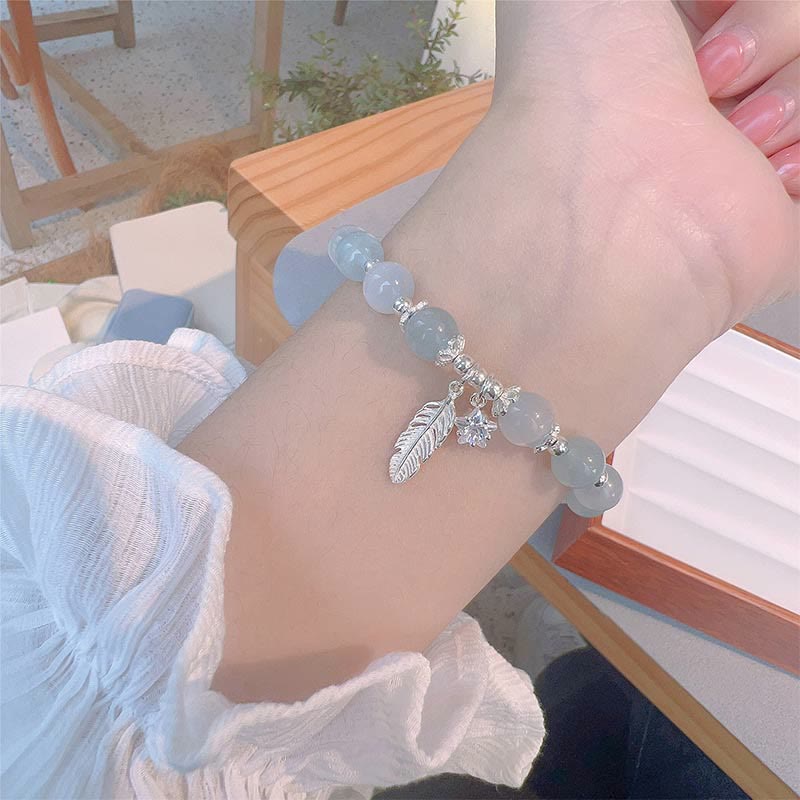 Bracciale con ciondolo a forma di stella di piuma con occhio di gatto e acquamarina in argento sterling 925 Buddha Stones - image 5