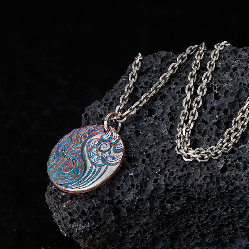 Collana con ciondolo in argento sterling 990 con Buddha Stones, equilibrio tra acqua e fuoco, Yin Yang - image 2