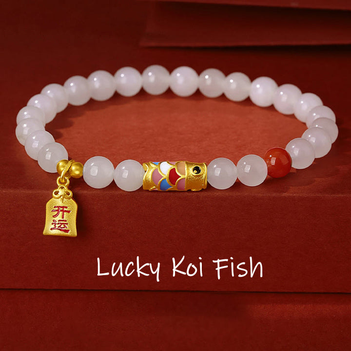 Bracciale Buddha Stones 925 Sterling Silver Hetian Giada Bianca Agata Rossa Koi Pesce Fortuna Felicità - Giada bianca Hetian (Protezione♥Felicità) - image 0