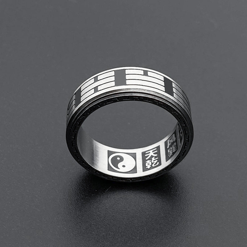 Anello girevole in acciaio al titanio con equilibrio Buddha Stones Bagua Yin Yang