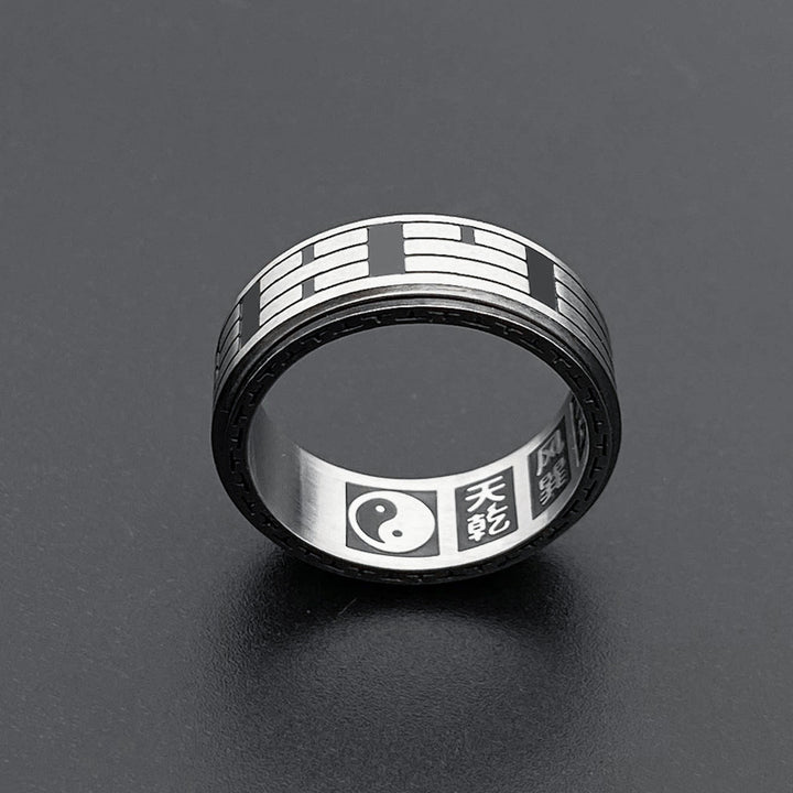 Anello girevole in acciaio al titanio con equilibrio Buddha Stones Bagua Yin Yang