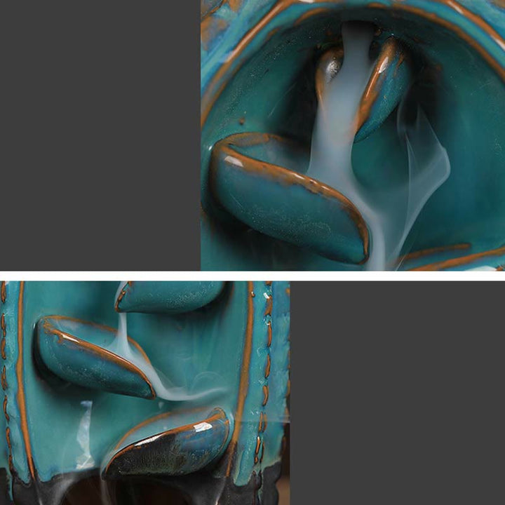 Bruciatore di incenso con fontana di fumo a riflusso curativo in ceramica di cactus - image 4