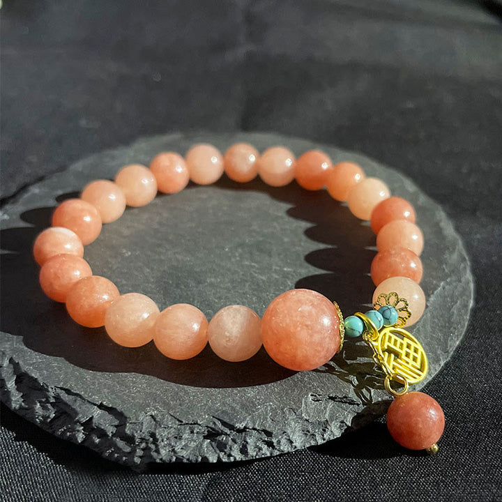 Buddha Stones Pietra arancione naturale Turchese Fu Character Charm Bracciale fortuna