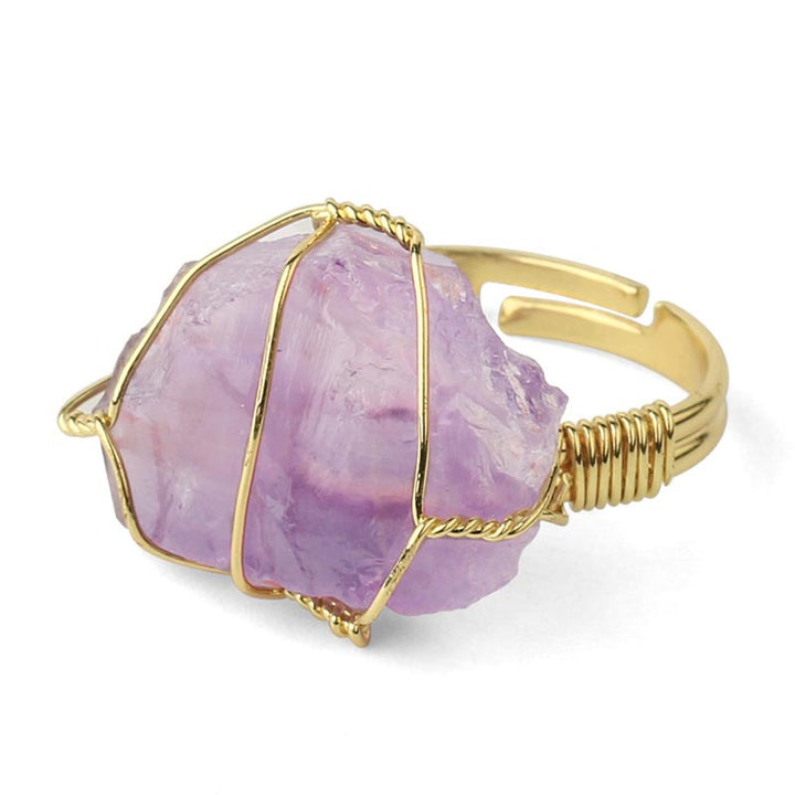 Anello regolabile con pietra preziosa naturale in cristallo di ametista Buddha Stones