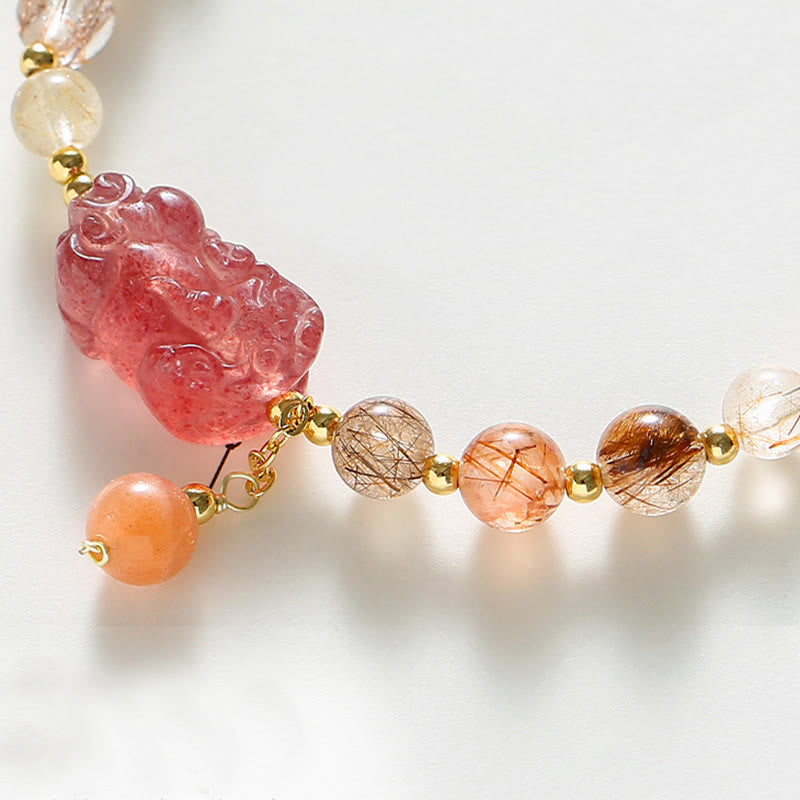 Braccialetto Buddha Stones Natural Rutilato Quarzo Fragola PiXiu Wealth