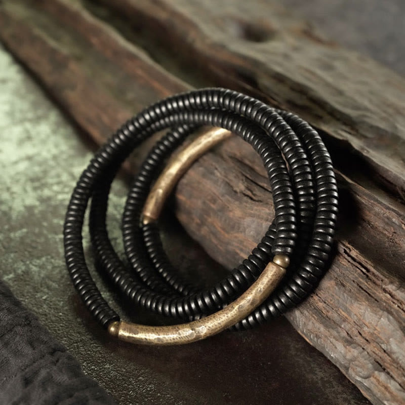 Bracciale multistrato in ottone, rame e legno di ebano Buddha Stones - image 1
