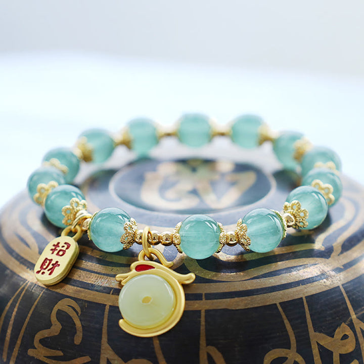 Buddha Stones Anno del Drago Agata Rossa Avventurina Verde Fibbia della Pace Carattere Fu Bracciale Fortunato