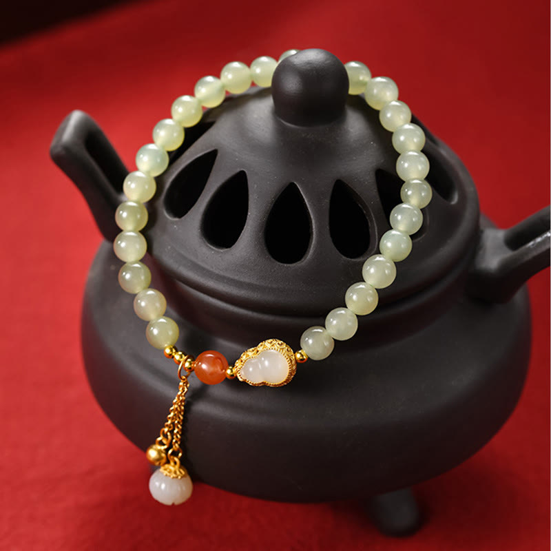 Braccialetto portafortuna in argento sterling 925 con giada Hetian e zucca di loto - image 1