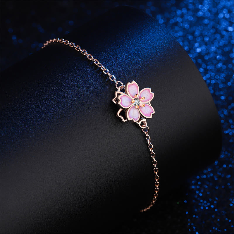 Bracciale a catena con benedizione in fiore di ciliegio in argento sterling 925 Buddha Stones, anello girevole - image 4
