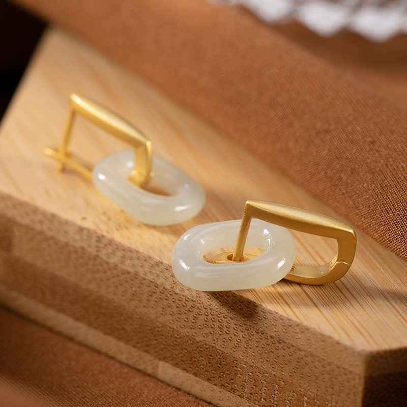 Orecchini Buddha Stones in argento sterling 925 con giada bianca rotonda e benedizione della felicità - image 2