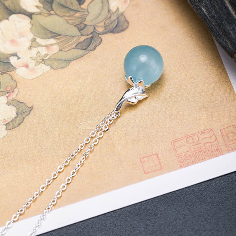 Buddha Stones 925 Sterling Silver Acquamarina Naturale Foglia Fiore Orecchini Collana Pace - image 9