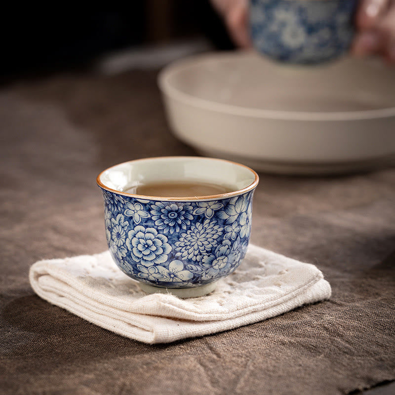 Buddha Stones Vintage Lotus Peonia Prugna Fiore Crisantemo Tazza da tè in ceramica Tazze da tè