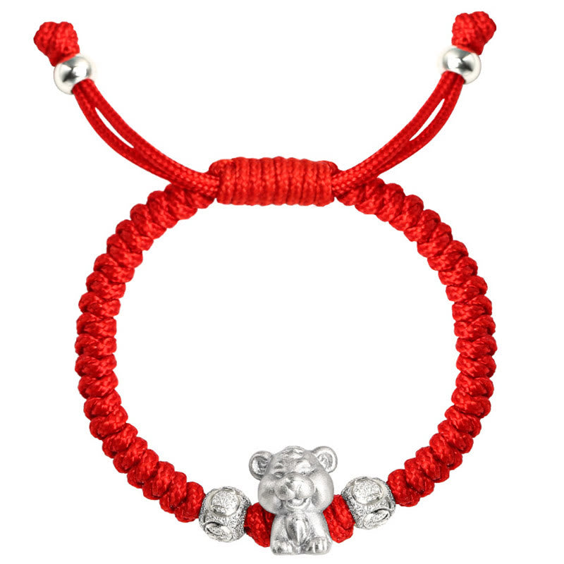 Braccialetto per bambini fatto a mano in corda rossa con Buddha Stones, in argento sterling 999, con zodiaco cinese - image 13