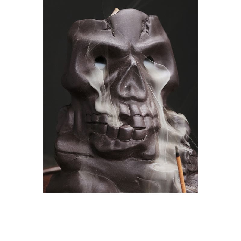 Buddha Stones Halloween Teschio Testa Viola Argilla Guarigione Bruciatore di Incenso Decorazione