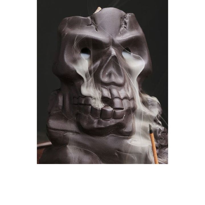 Buddha Stones Halloween Teschio Testa Viola Argilla Guarigione Bruciatore di Incenso Decorazione