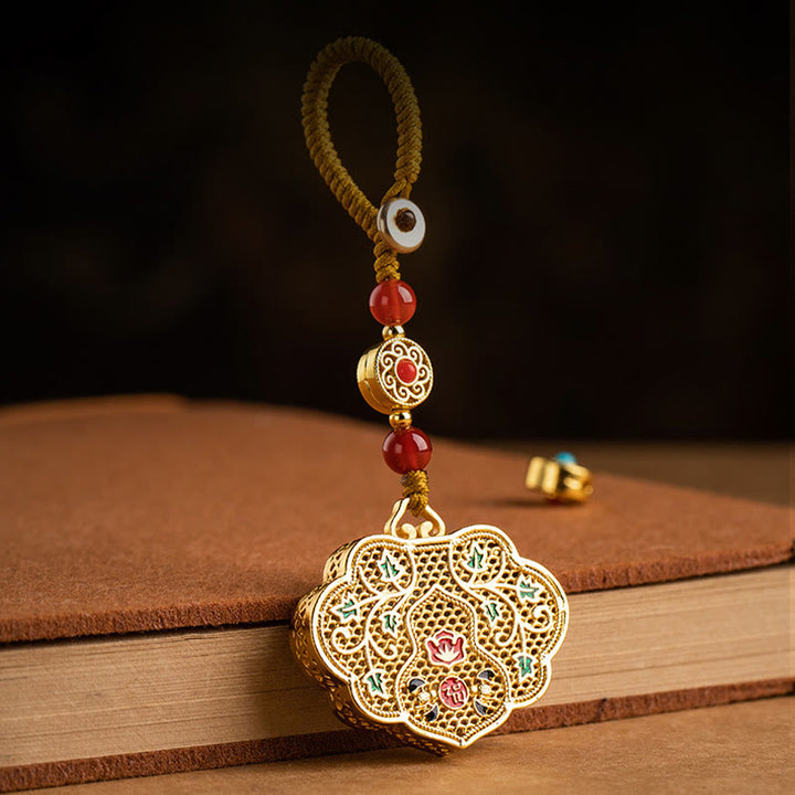 Portachiavi con ciondolo a forma di lucchetto con Buddha Stones, carattere Fu, fortuna e benedizione