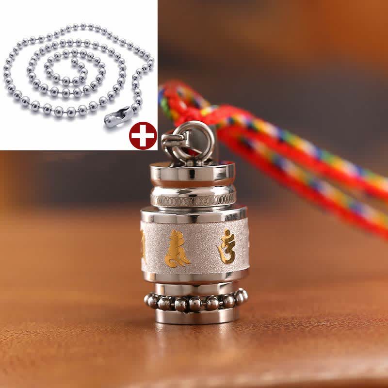 Buddha Stones Tibet Om Mani Padme Hum Shurangama Mantra Titanio Acciaio Saggezza Amuleto Collana Pendente - 1,2 cm*1,8 cm - Argento - Catena di perline e fili colorati - image 10