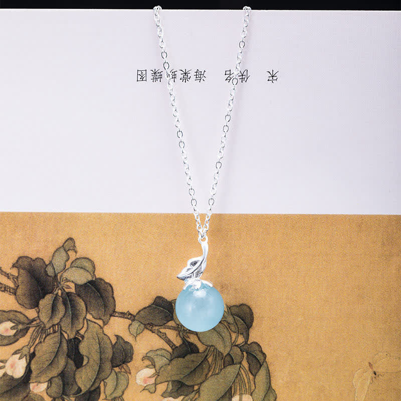 Buddha Stones 925 Sterling Silver Acquamarina Naturale Foglia Fiore Orecchini Collana Pace - Collana con foglia e acquamarina - image 8