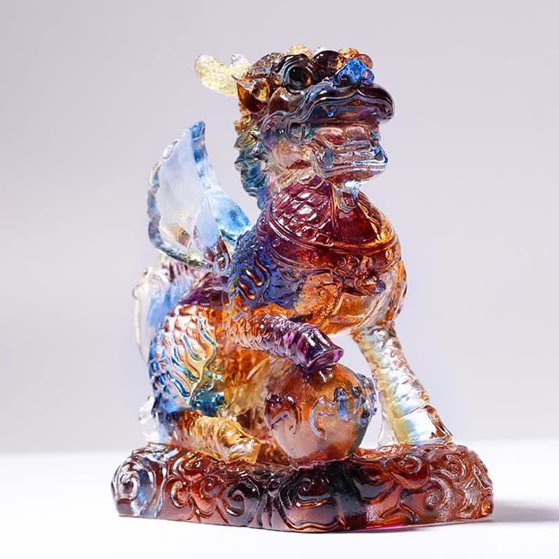 Feng Shui Kirin Fatto a mano Liuli Cristallo Arte Pezzo Fortuna Casa Ufficio Decorazione - image 3