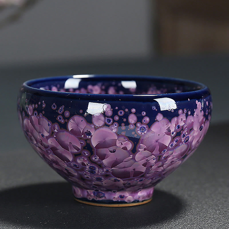 Buddha Stones Fiori di Iris Colorati Forno Cinese Jianzhan Cambiamento Tazza da Tè in Porcellana Tazza da Tè Tenmoku Kung Fu