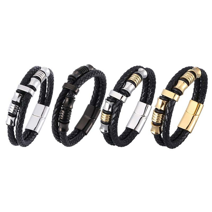 Braccialetto della fortuna in pelle intrecciata a strati Buddha Stones