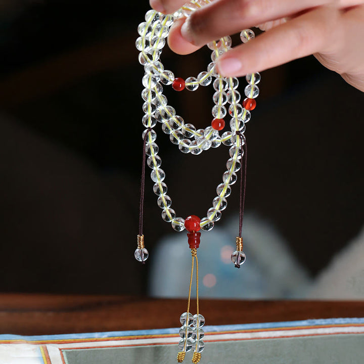 Buddha Stones 108 Mala Beads 925 Sterling Silver Agata bianca naturale Agata rossa Bracciale di protezione a quattro giri