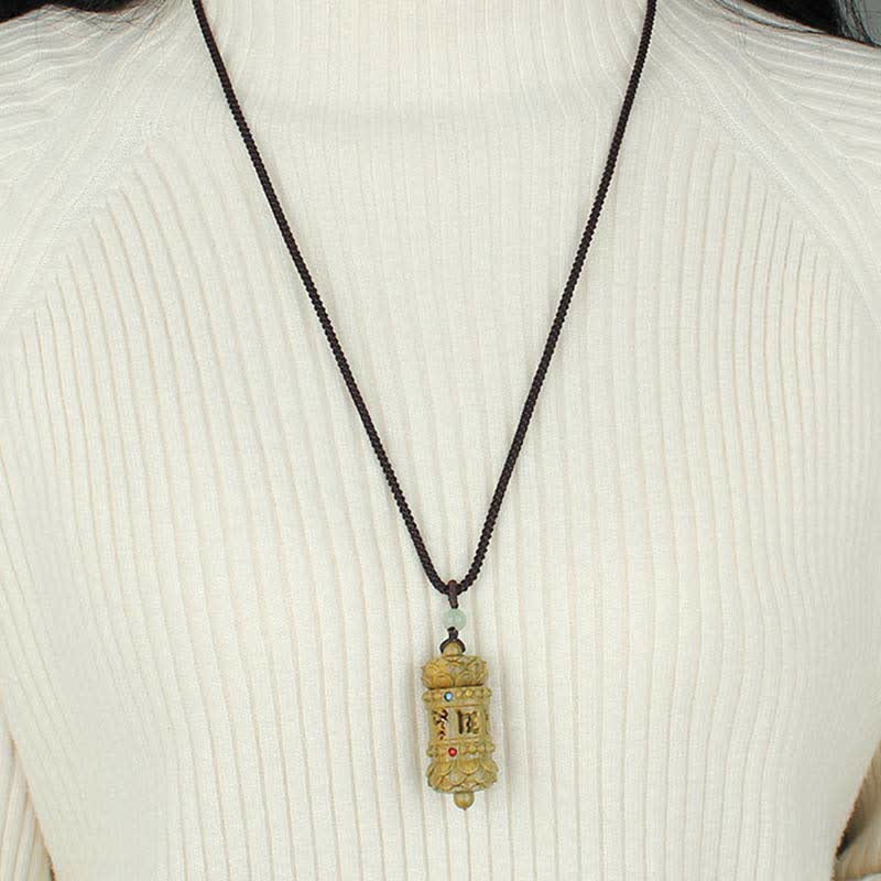 Buddha Stones Tibet Sandalo verde Palissandro Om Mani Padme Hum Loto Collana pendente rilassante positivo - image 4