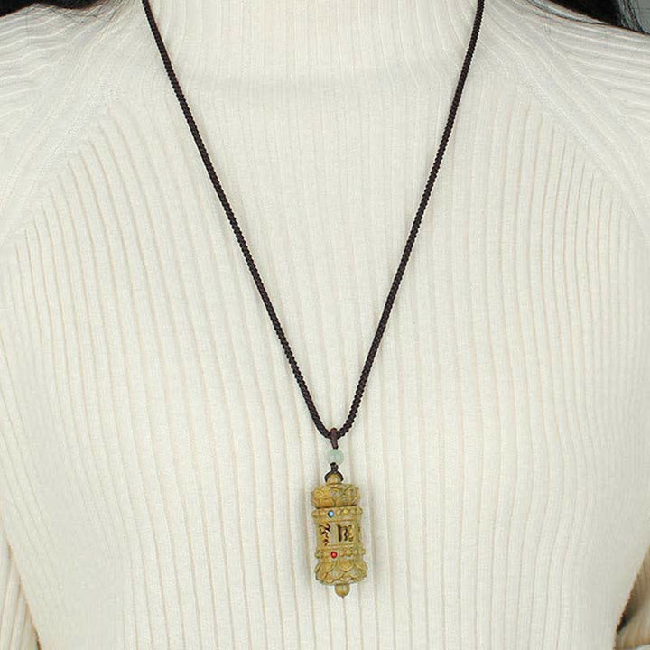 Buddha Stones Tibet Sandalo verde Palissandro Om Mani Padme Hum Loto Collana pendente rilassante positivo - image 4