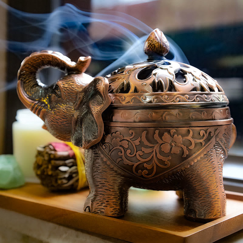 Buddha Stones Porta incenso in lega di elefante, decorazione per la casa, bruciatore di incenso - image 5
