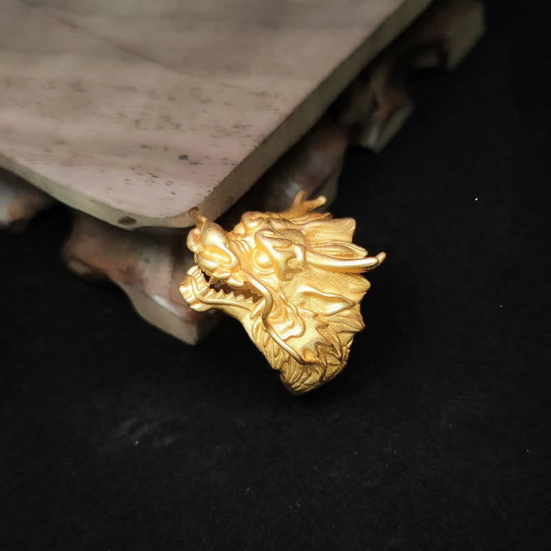 Anello di protezione della fortuna del drago dorato Buddha Stones
