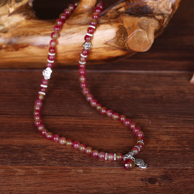 Braccialetto Buddha Stones Natural Watermelon Tormalina PiXiu Elephant Positive Triple Wrap