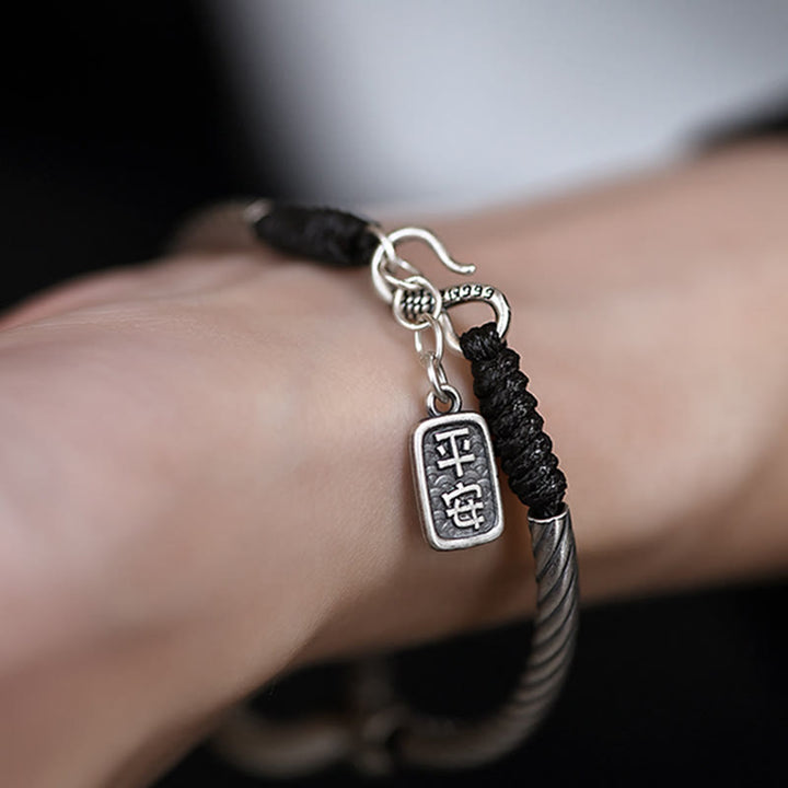 Braccialetto Buddha Stones 999 Sterling Silver Fu Character Peace Buckle Copper Coin Nuvole di Buon Auspicio Fortuna - image 6