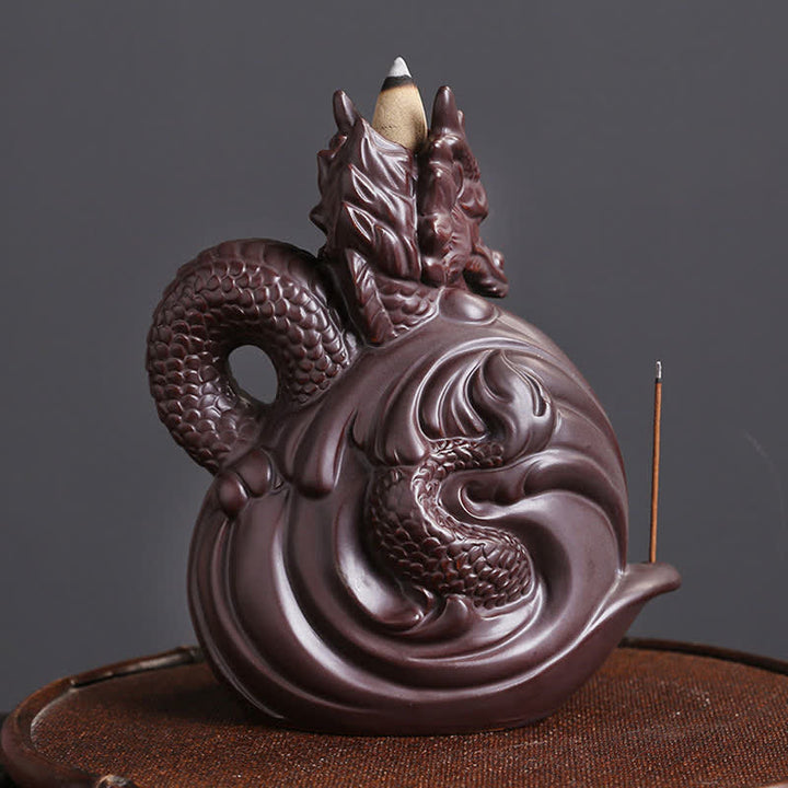 Decorazione bruciatore di incenso in ceramica con motivo a drago