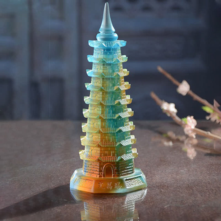 Torre di Wenchang Feng Shui fatta a mano in cristallo Liuli Pagoda Pezzo d'arte Fortuna Decorazione per ufficio in casa - image 7