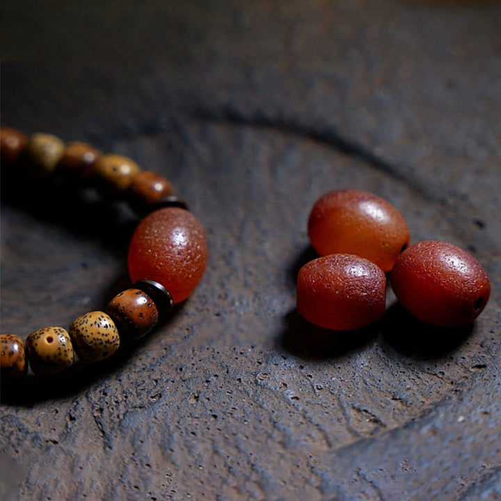 Buddha Stones Semi di Bodhi Tibetano Ambra Perline Dzi Agata Zakiram Dea della Ricchezza Perline Bracciale Triplo Avvolgimento