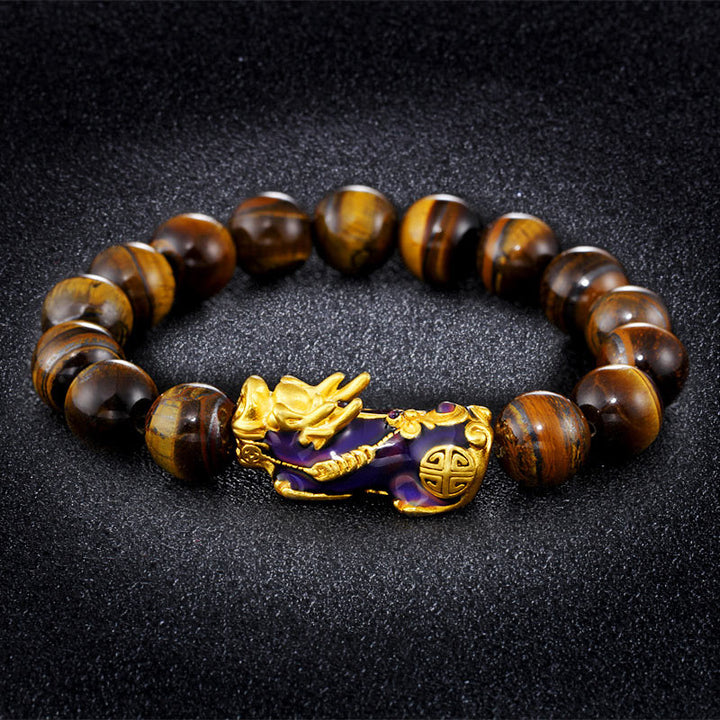 Braccialetto Feng Shui con Occhio di Tigre Tibetano Fatto a Mano con Buddha Stones