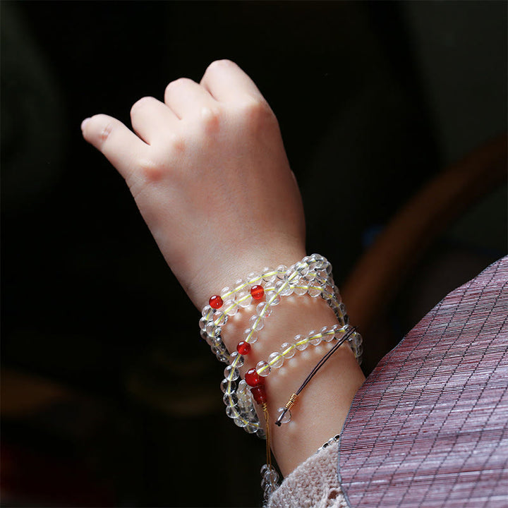 Buddha Stones 108 Mala Beads 925 Sterling Silver Agata bianca naturale Agata rossa Bracciale di protezione a quattro giri