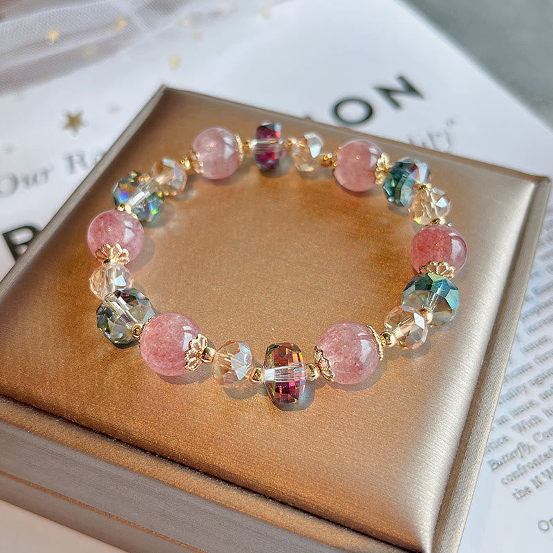 Braccialetto positivo in cristallo colorato di quarzo fragola naturale Buddha Stones