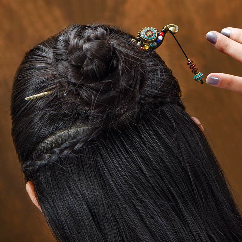Decorazioni per capelli con forcina di protezione in agata turchese tibetana