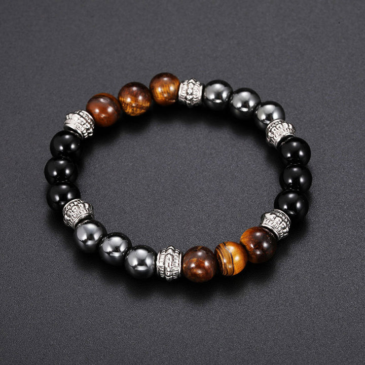Braccialetto portafortuna e curativo con occhio di tigre e ematite Buddha Stones - image 4