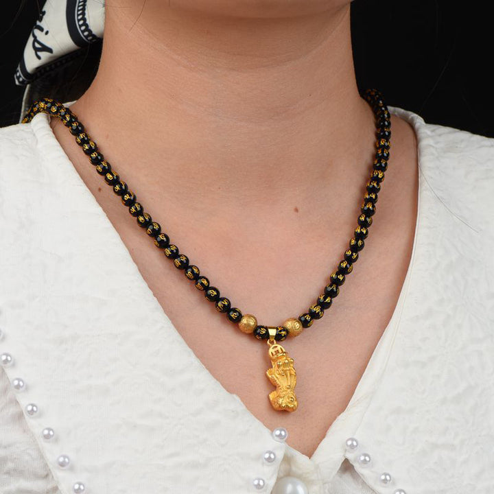 Collana di ricchezza PiXiu in ossidiana FengShui
