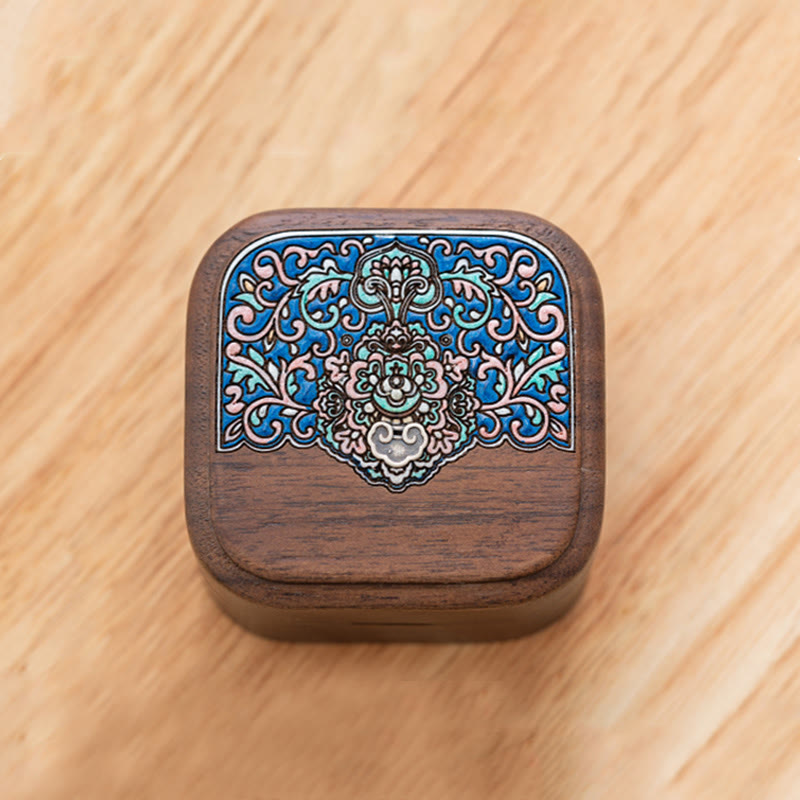 Scatola portaoggetti per gioielli in legno di noce nero fatto a mano retrò, scatola regalo in legno di foglia