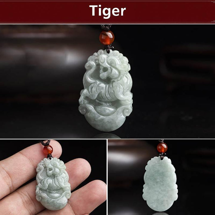 Collana con ciondolo di successo con 12 simboli dello zodiaco cinese in giada naturale Buddha Stones - Tigre - image 28