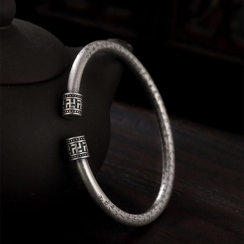 Braccialetto della fortuna in rame bianco Buddha Stones cuore tibetano Sutra