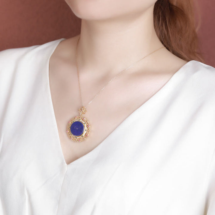 Collana con ciondolo positivo in lapislazzuli e lazurite placcata oro in argento sterling 925 Buddha Stones - image 4