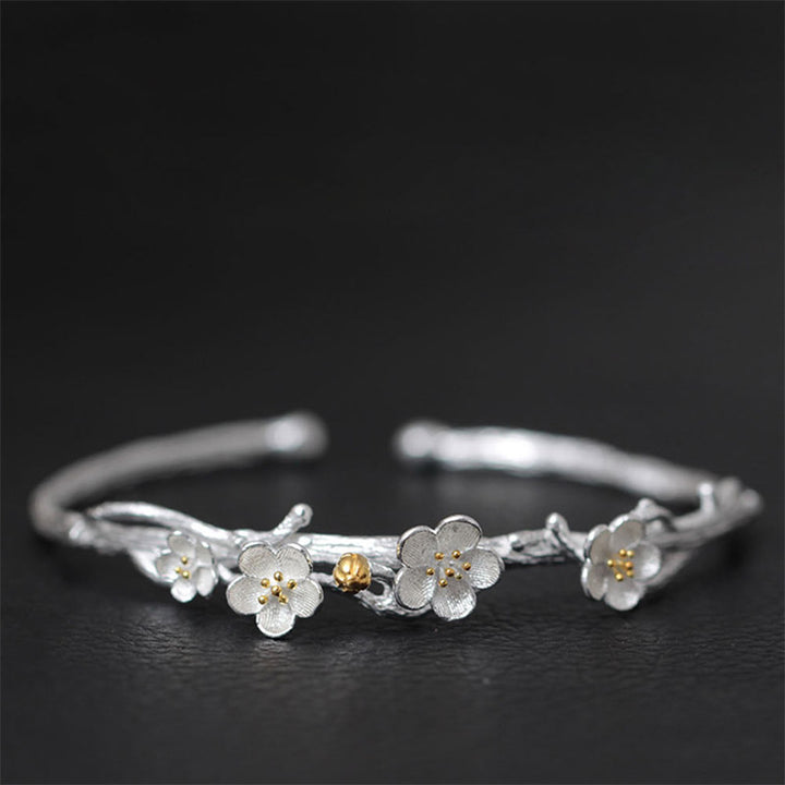 Buddha Stones Braccialetto regolabile con benedizione a forma di fiore di prugna in argento sterling 925 - image 12