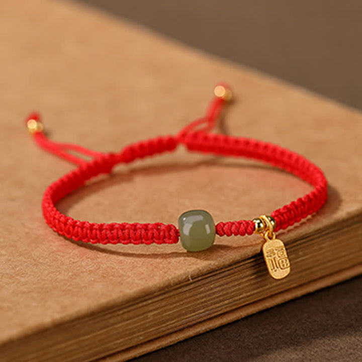 Braccialetto in corda rossa con Buddha Stones in argento sterling 925 e giada di Hetian, benedizione e ricchezza