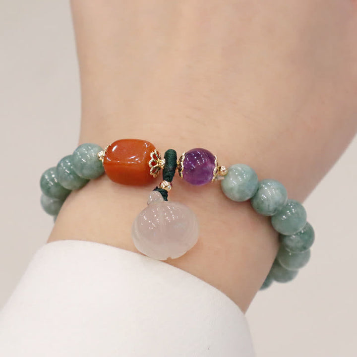 Buddha Stones Ciano Giada Loto Zucca Desiderio Pace Fibbia Ametista Cristallo Braccialetto di Guarigione