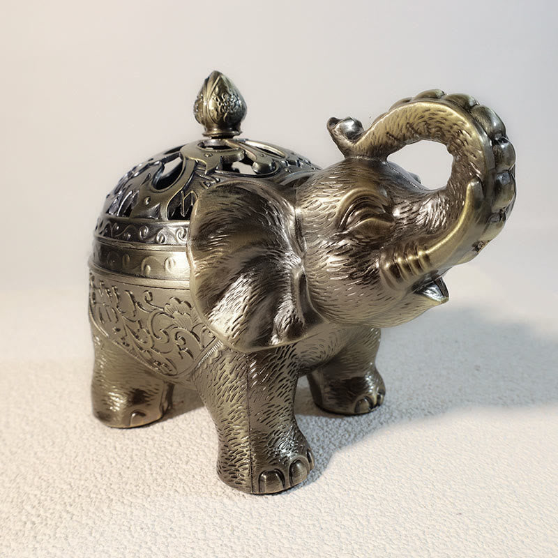 Buddha Stones Porta incenso in lega di elefante, decorazione per la casa, bruciatore di incenso - image 10